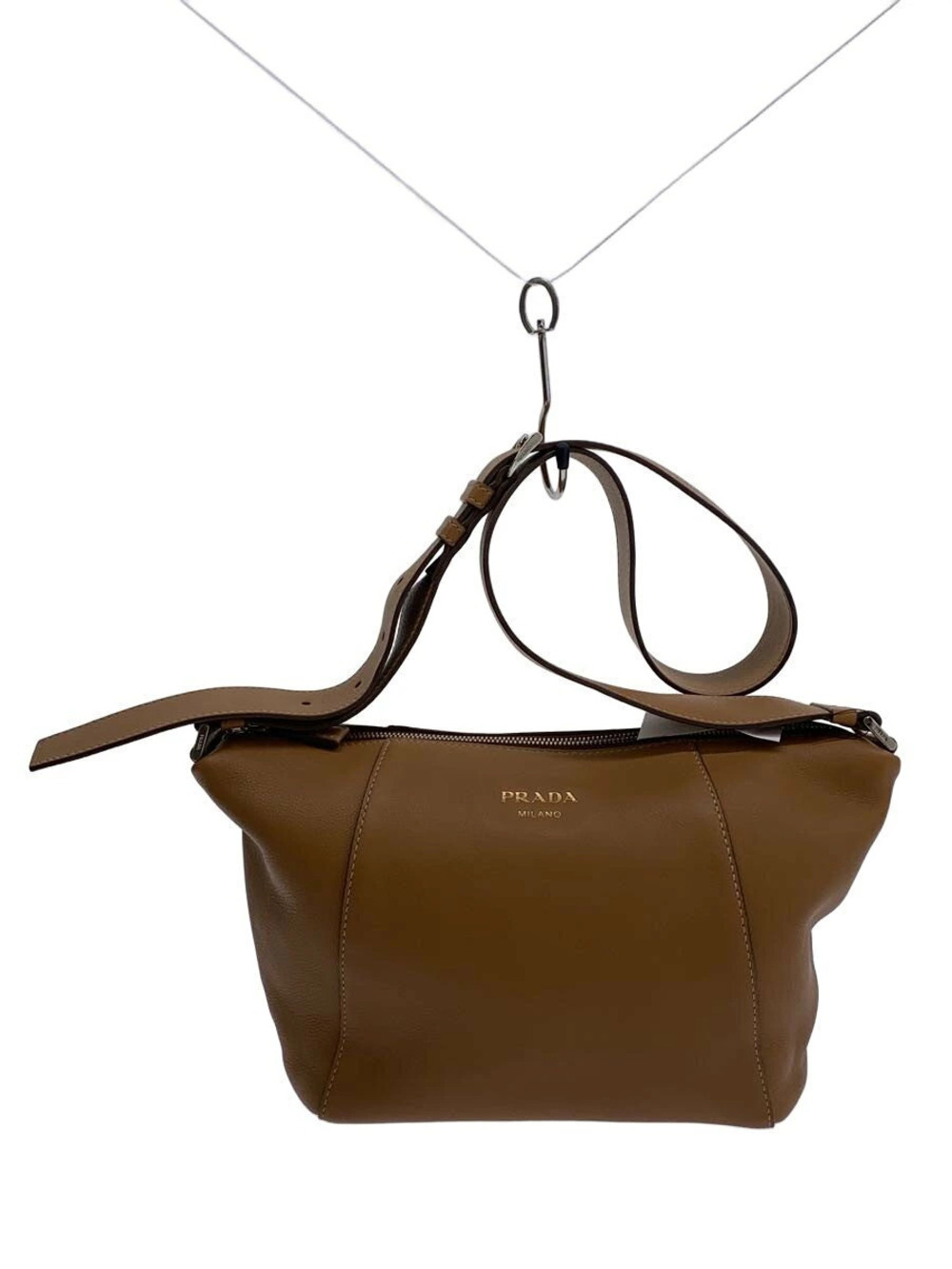 Prada SOFT GRAIN Shoulder Bag Leather Camel Brown